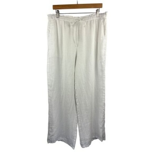 J.Crew Womens White Linen Pants Elastic Waist L - Picture 2 of 6